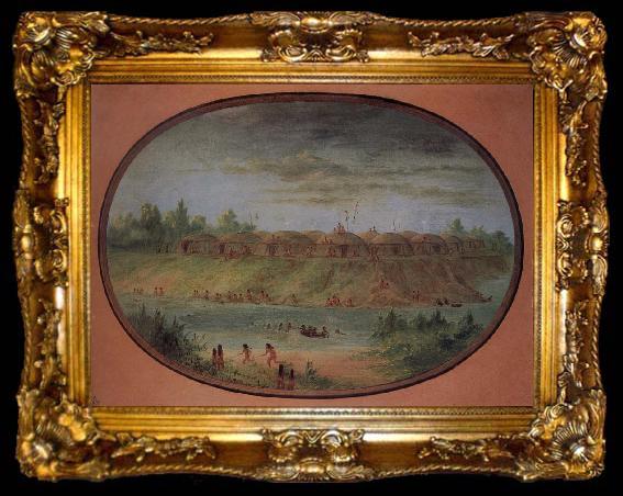 framed  George Catlin Minnetarree Village Seen Miles above the Mandans on the Bank of the Knife River, ta009-2